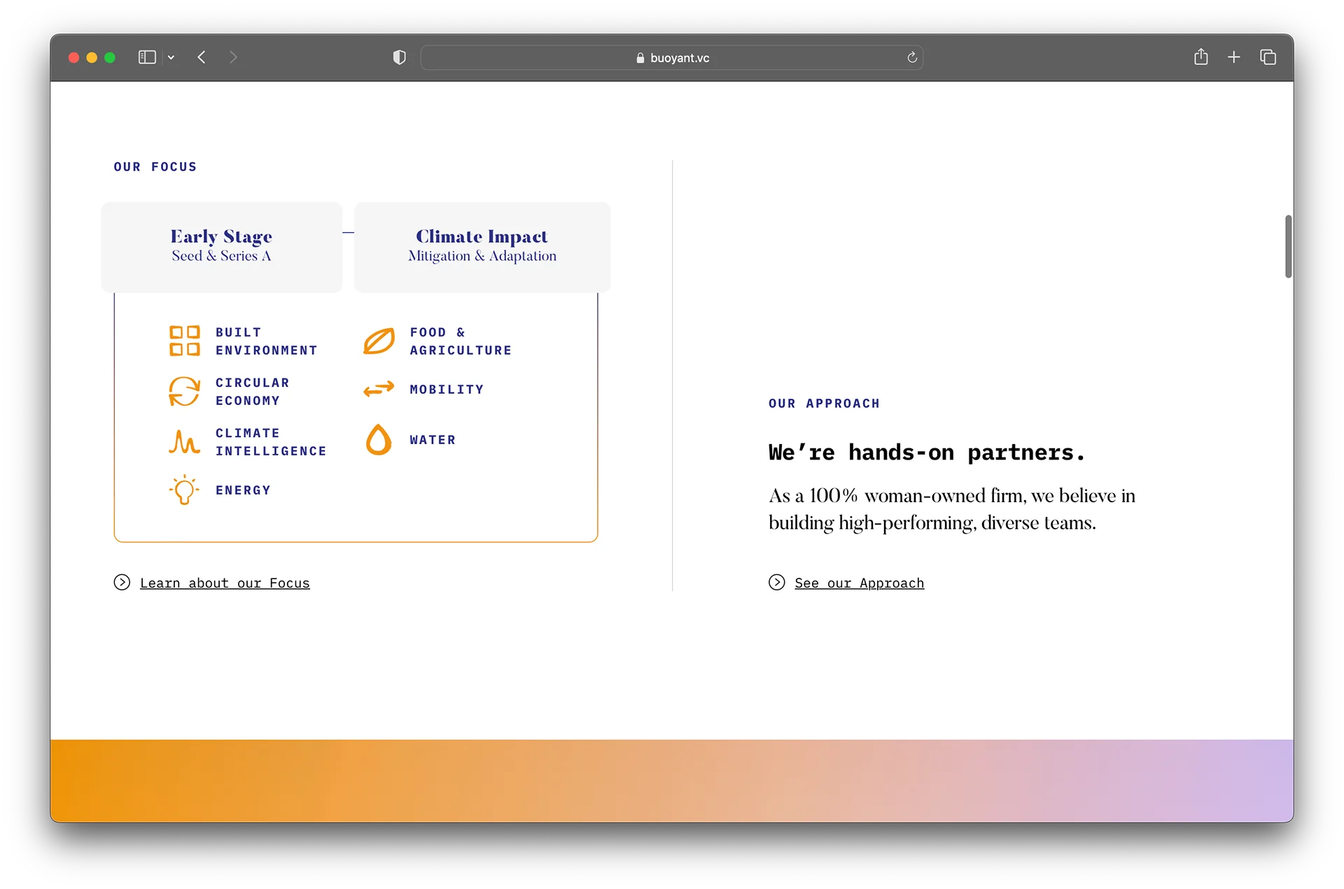 Buoyant website - focus areas