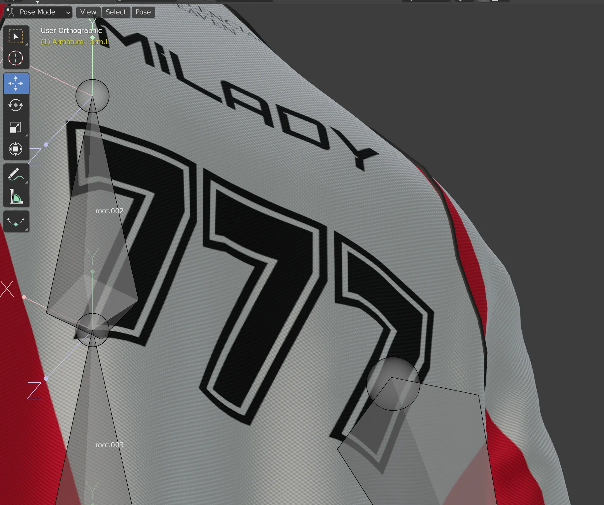 Blender viewport — jersey 3D model wireframe and texture